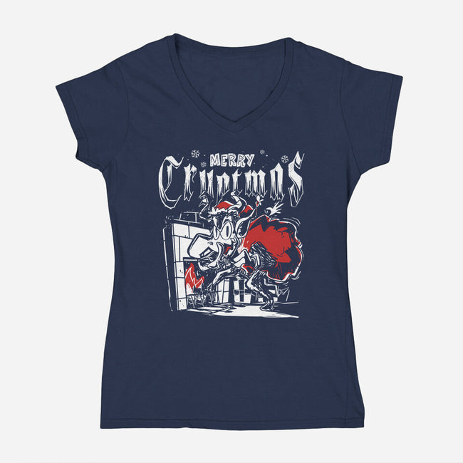 Merry Cryptmas Krampus-Womens-V-Neck-Tee-estudiofitas