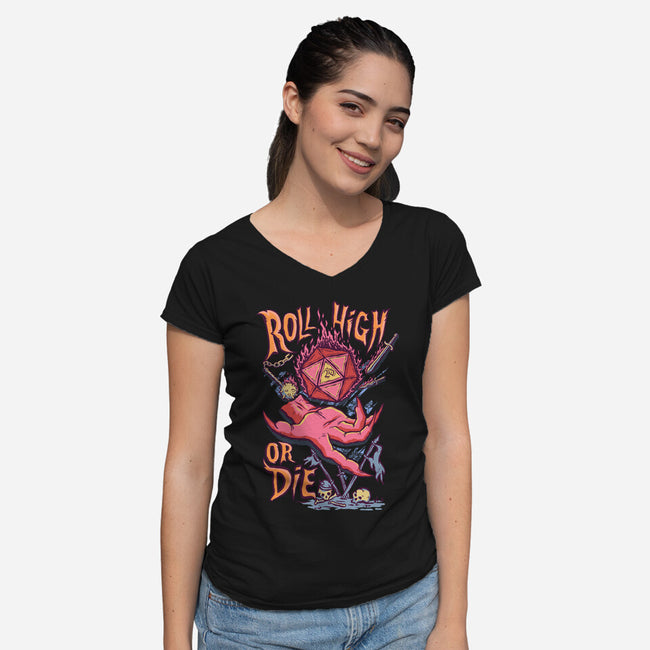 Roll High Or Die Evil-Womens-V-Neck-Tee-marsdkart