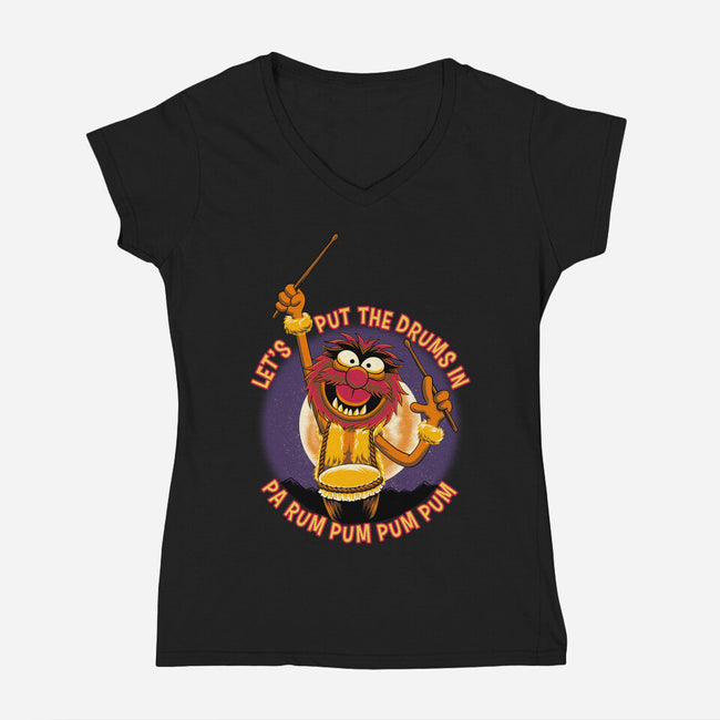 Animal Drummer Boy-Womens-V-Neck-Tee-rmatix