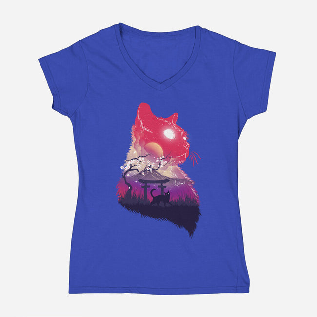 Galacticat-Womens-V-Neck-Tee-hypertwenty