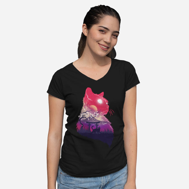 Galacticat-Womens-V-Neck-Tee-hypertwenty