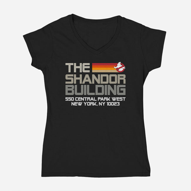 The Shandor Building-Womens-V-Neck-Tee-DrMonekers