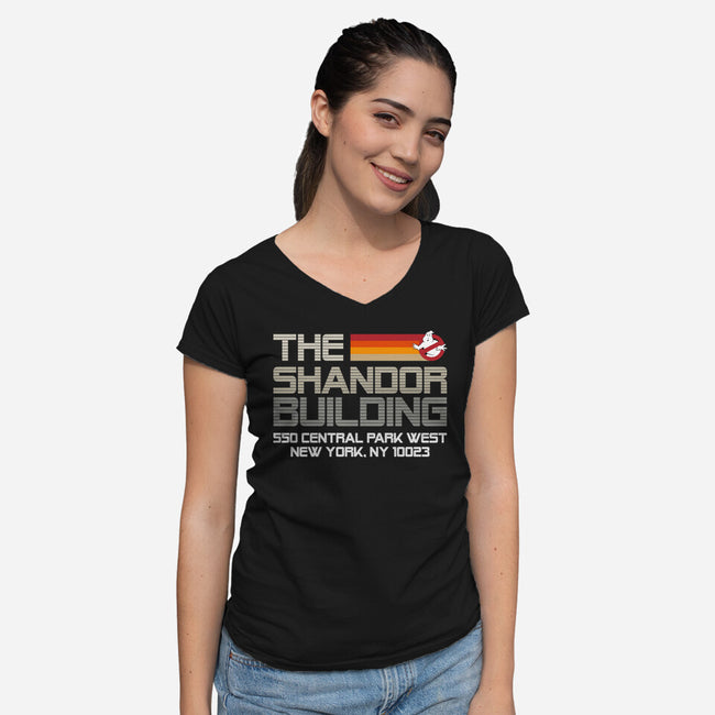 The Shandor Building-Womens-V-Neck-Tee-DrMonekers