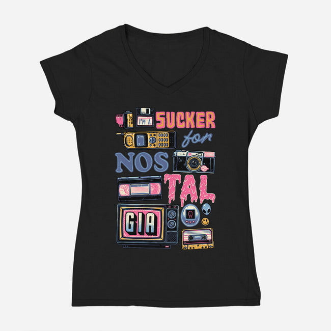 Sucker For Nostalgia-Womens-V-Neck-Tee-glitchygorilla