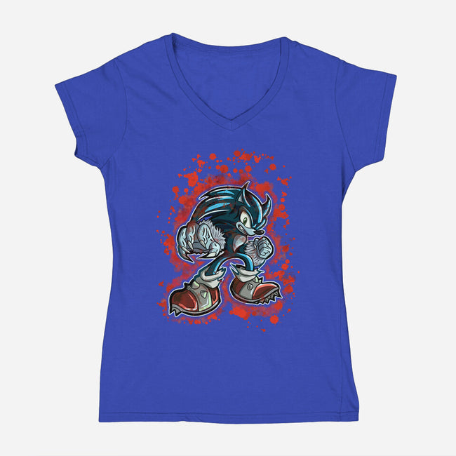 Sonic Beast-Womens-V-Neck-Tee-nickzzarto