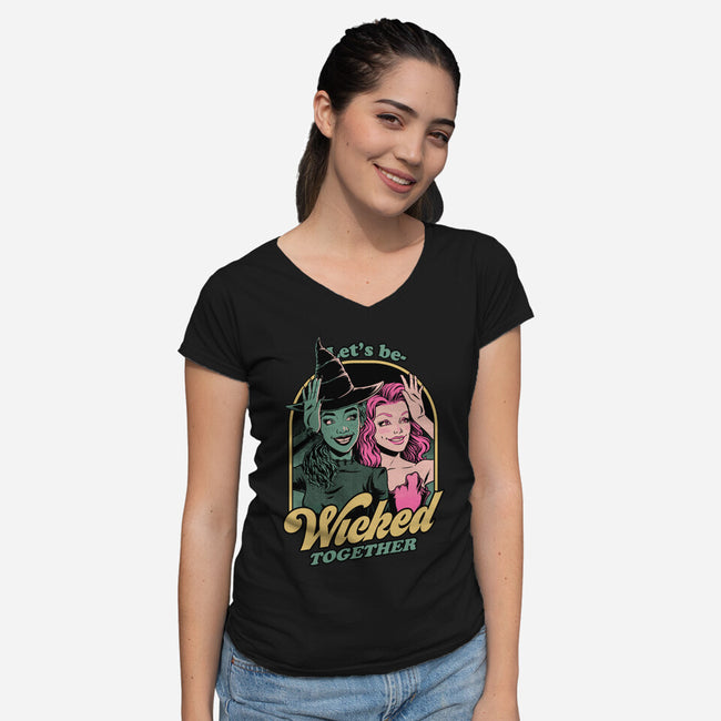 Green Pink Witches-Womens-V-Neck-Tee-Studio Mootant