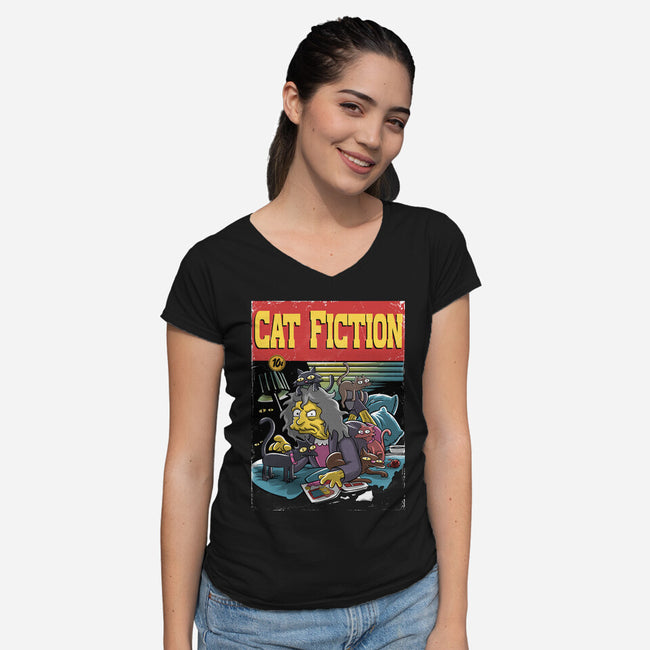 Cat Fiction-Womens-V-Neck-Tee-zascanauta