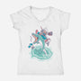 Dolphin Jump-Womens-V-Neck-Tee-Henrique Torres