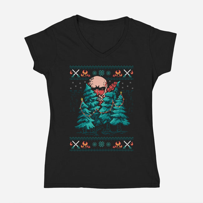 Attack On Christmas-Womens-V-Neck-Tee-marsdkart