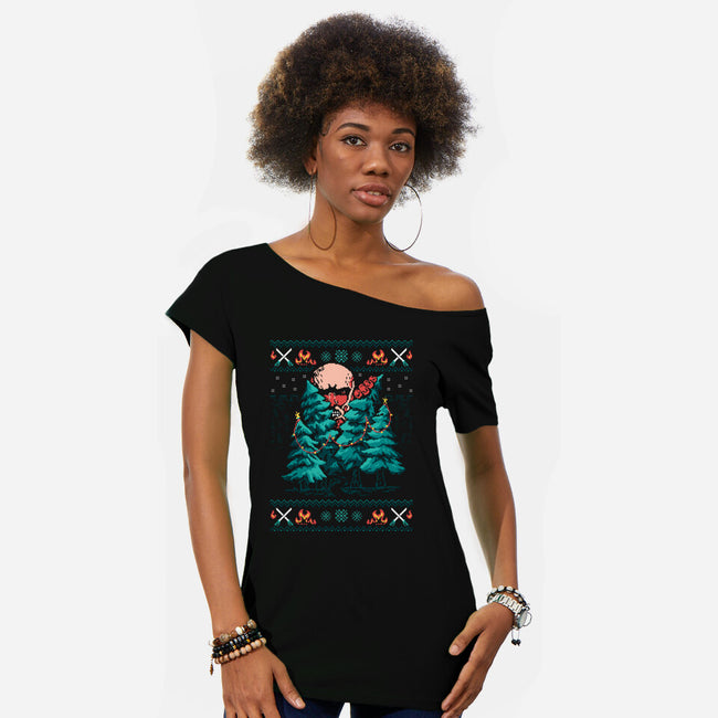 Attack On Christmas-Womens-Off Shoulder-Tee-marsdkart