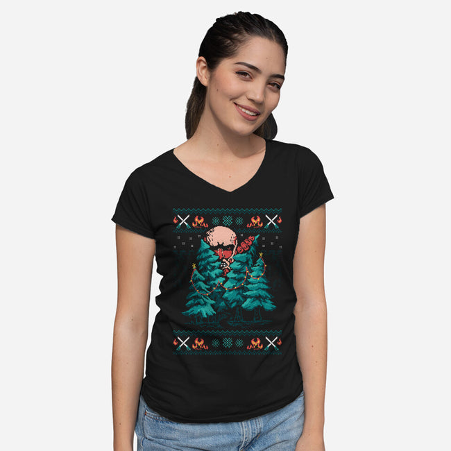 Attack On Christmas-Womens-V-Neck-Tee-marsdkart