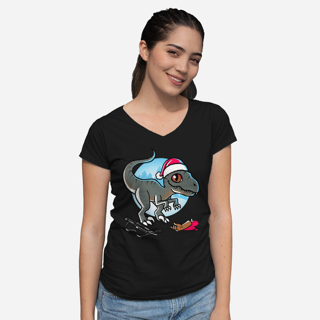 Jurassic Carnivore-Womens-V-Neck-Tee-estudiofitas