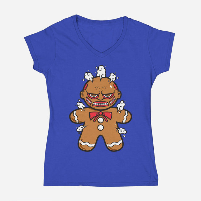 Gingerbread Titan-Womens-V-Neck-Tee-krisren28