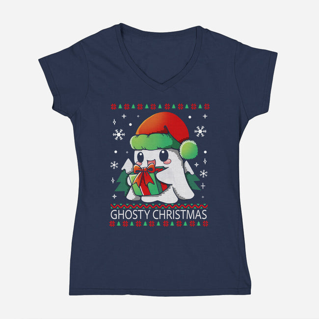 Ghosty Christmas-Womens-V-Neck-Tee-Vallina84