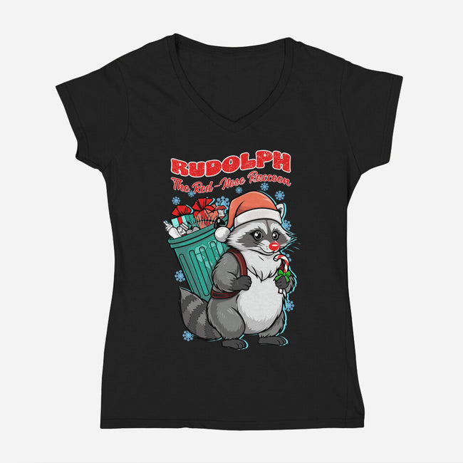 Rudolph The Red Nose Raccoon-Womens-V-Neck-Tee-palmstreet