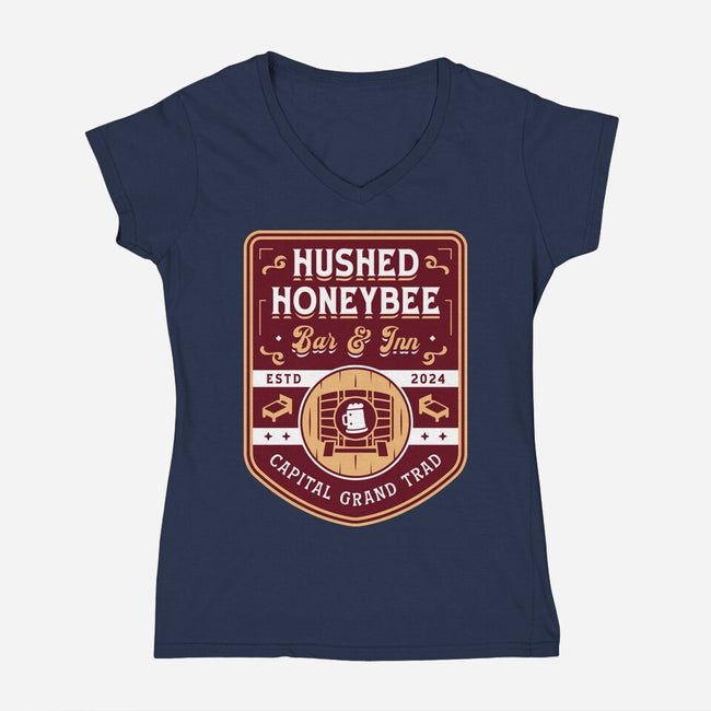 Hushed Honeybee Inn Emblem-Womens-V-Neck-Tee-LAGELANTEE