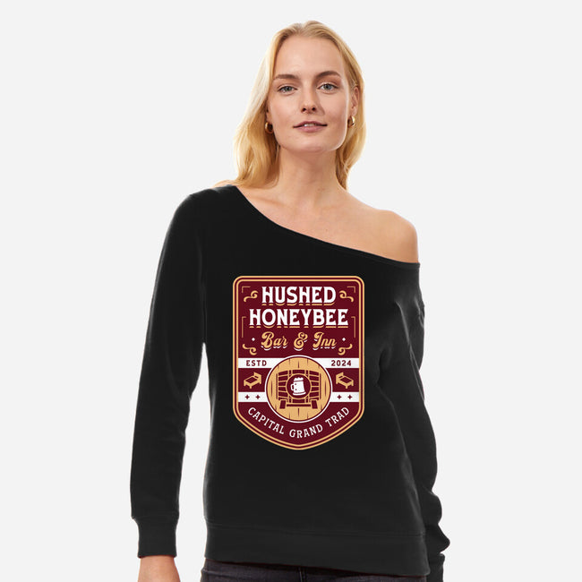 Hushed Honeybee Inn Emblem-Womens-Off Shoulder-Sweatshirt-LAGELANTEE