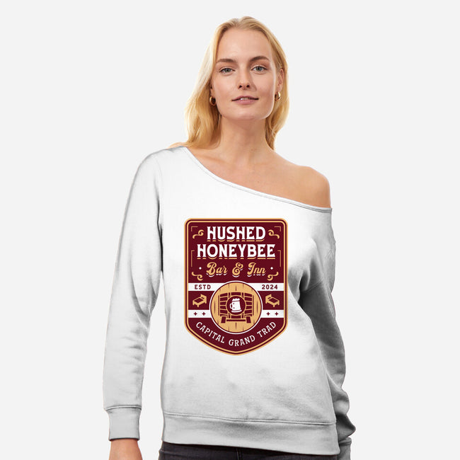 Hushed Honeybee Inn Emblem-Womens-Off Shoulder-Sweatshirt-LAGELANTEE