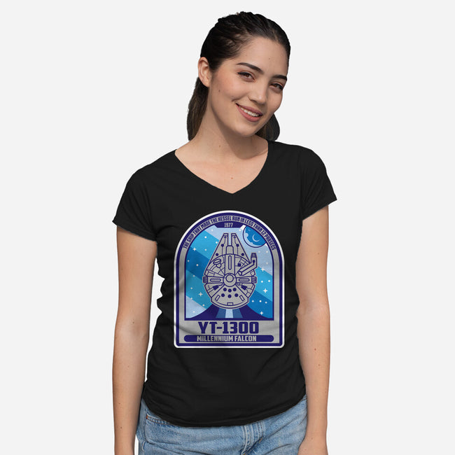 YT-1300 Millennium Falcon-Womens-V-Neck-Tee-SuperEdu