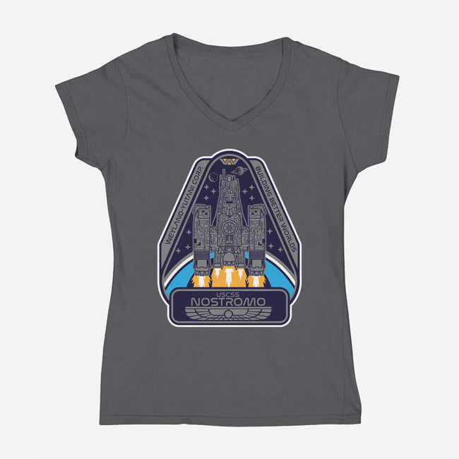 USCSS Nostromo-Womens-V-Neck-Tee-SuperEdu