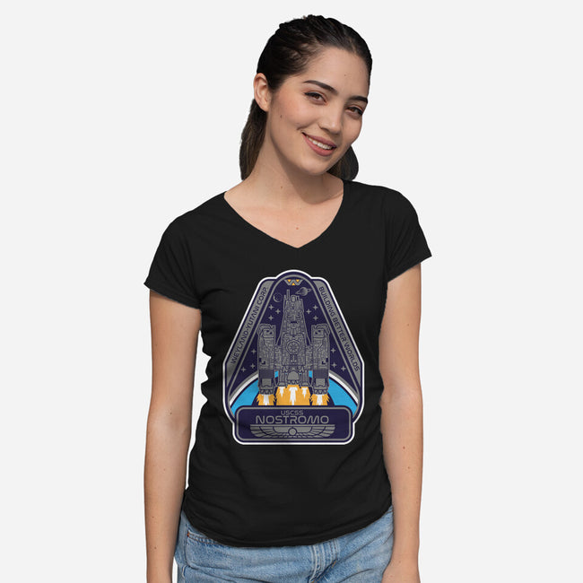 USCSS Nostromo-Womens-V-Neck-Tee-SuperEdu