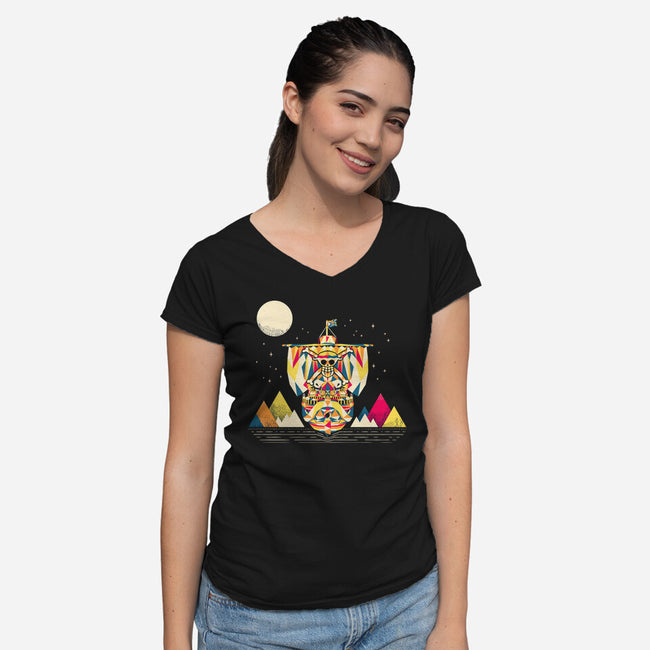 Merry Sailing-Womens-V-Neck-Tee-rocketman_art