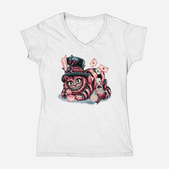 Cat Of Mystery-Womens-V-Neck-Tee-glitchygorilla