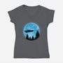 DeLorean And Moon-Womens-V-Neck-Tee-Astrobot Invention