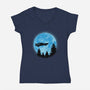 DeLorean And Moon-Womens-V-Neck-Tee-Astrobot Invention