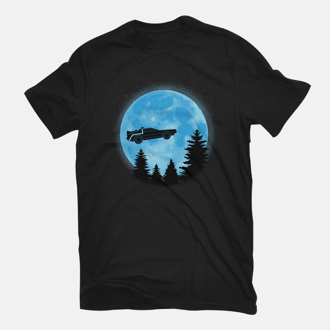 DeLorean And Moon-Unisex-Basic-Tee-Astrobot Invention