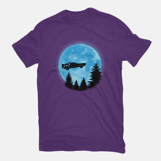 DeLorean And Moon-Womens-Basic-Tee-Astrobot Invention