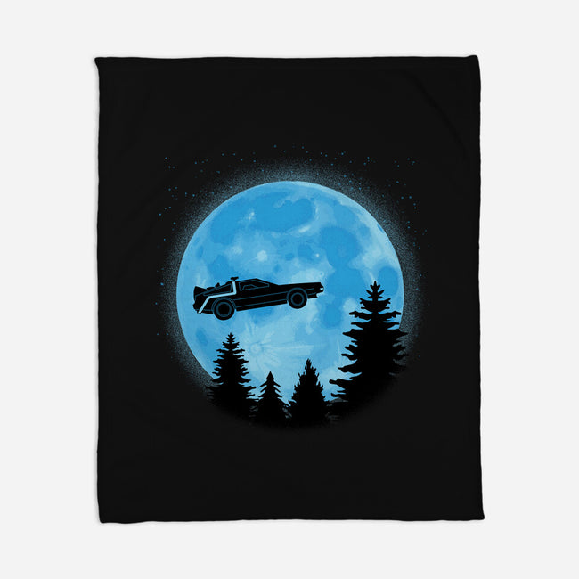 DeLorean And Moon-None-Fleece-Blanket-Astrobot Invention