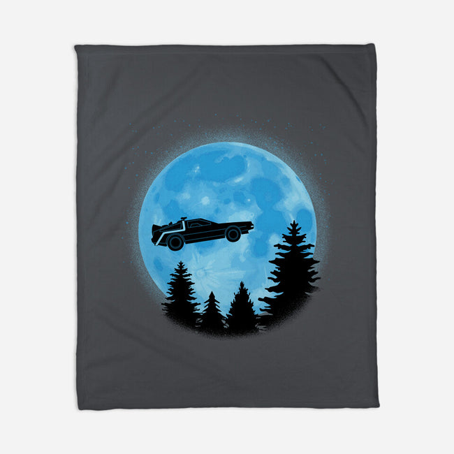 DeLorean And Moon-None-Fleece-Blanket-Astrobot Invention