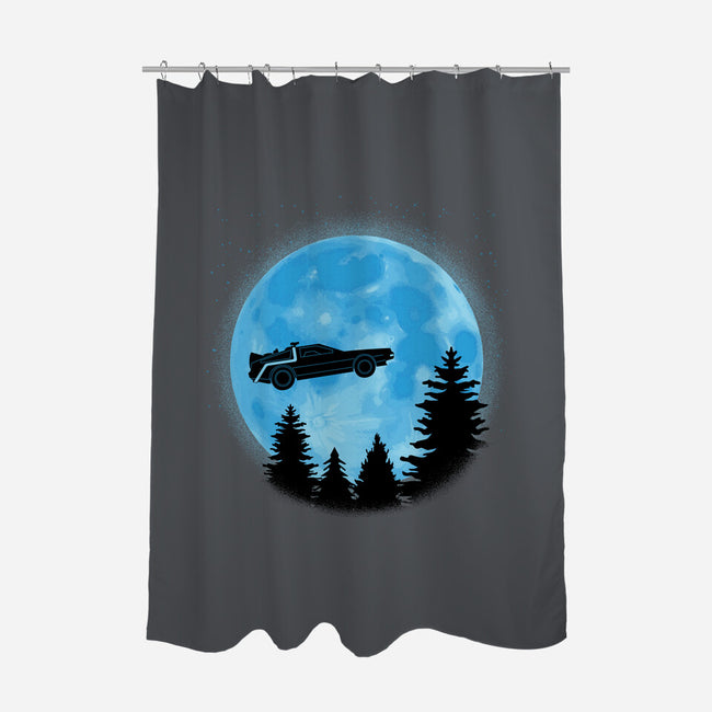 DeLorean And Moon-None-Polyester-Shower Curtain-Astrobot Invention