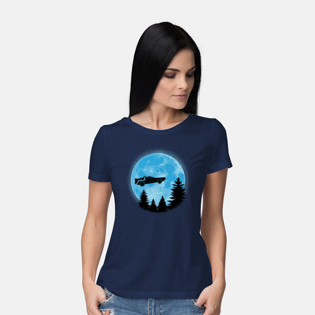 DeLorean And Moon-Womens-Basic-Tee-Astrobot Invention