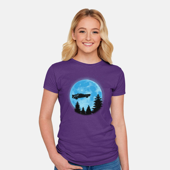 DeLorean And Moon-Womens-Fitted-Tee-Astrobot Invention