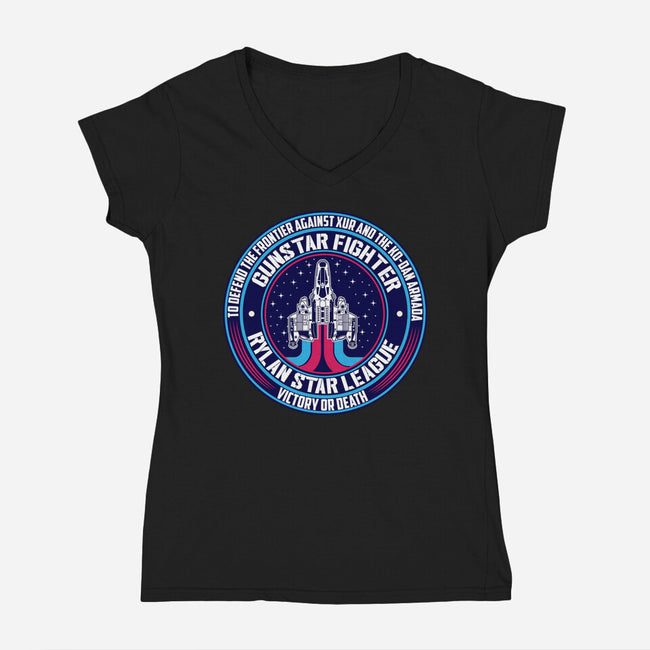 Gunstar Fighter-Womens-V-Neck-Tee-SuperEdu