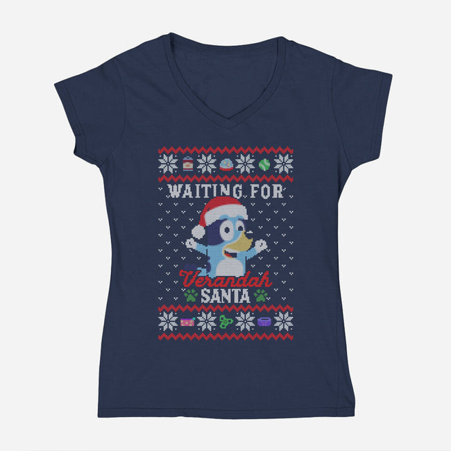 Waiting For Verandah Santa-Womens-V-Neck-Tee-zachterrelldraws