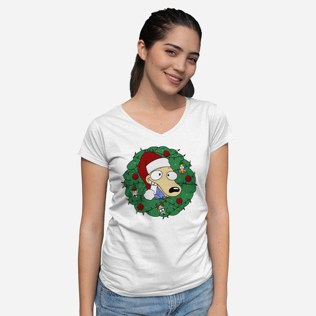 Rockoing Around The Christmas Tree-Womens-V-Neck-Tee-Alexhefe