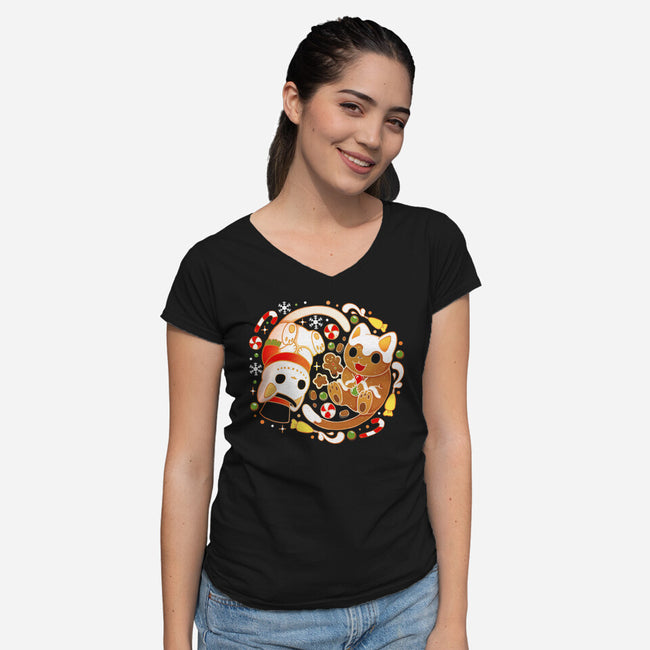 Ginger Snow Cats-Womens-V-Neck-Tee-Vallina84