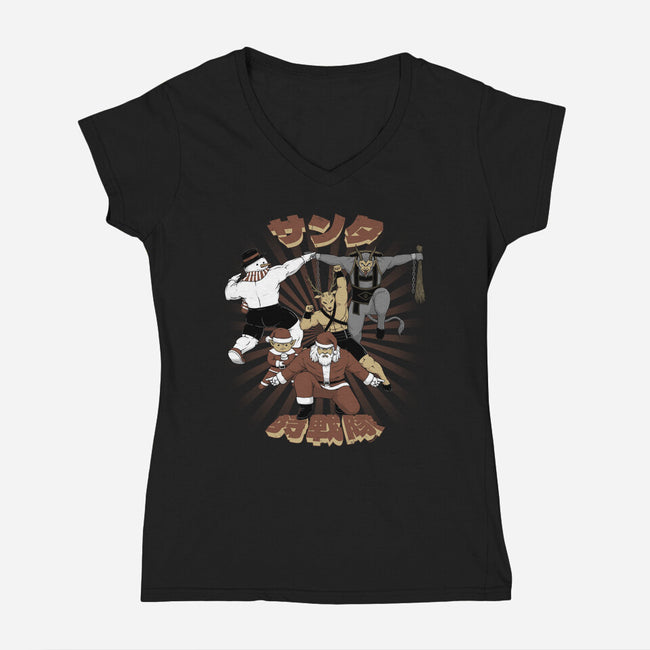 Santa Force-Womens-V-Neck-Tee-pigboom