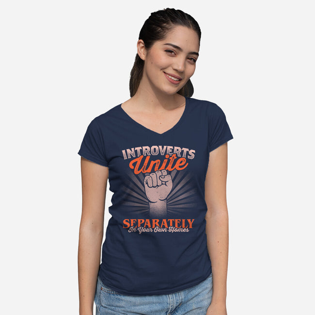 Introverts Unite Separately-Womens-V-Neck-Tee-koalastudio