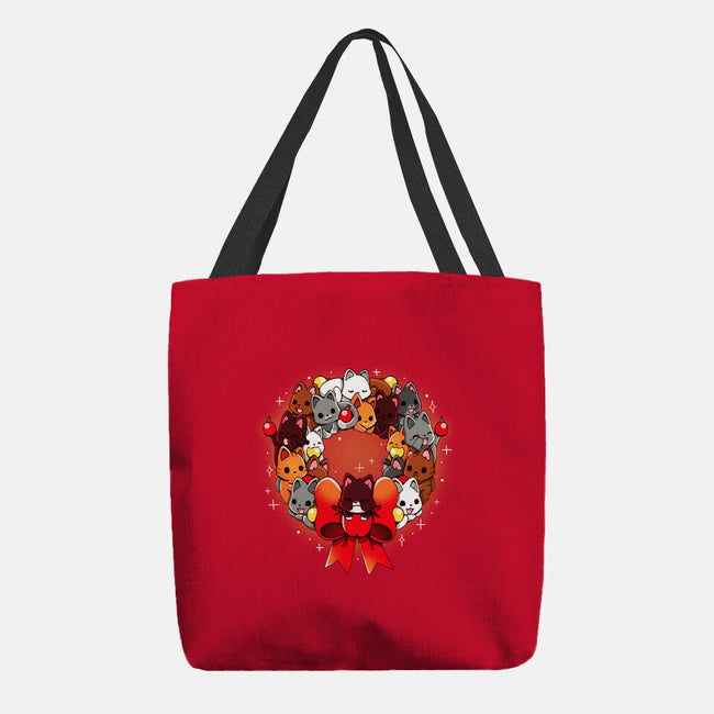 Kittens Christmas Wreath-None-Basic Tote-Bag-Vallina84