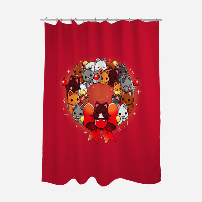 Kittens Christmas Wreath-None-Polyester-Shower Curtain-Vallina84