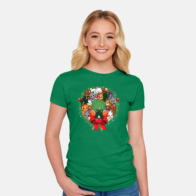 Kittens Christmas Wreath-Womens-Fitted-Tee-Vallina84