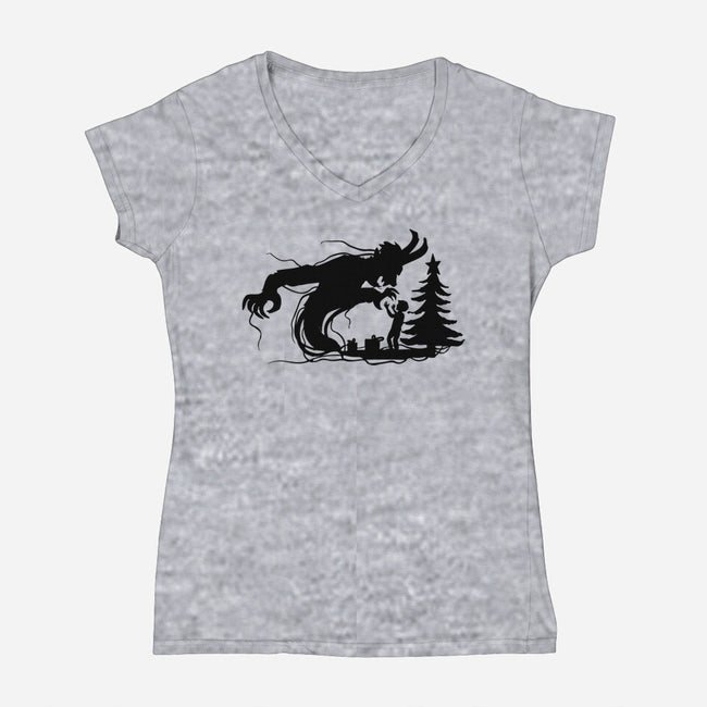 Merry Krampus Night-Womens-V-Neck-Tee-dalethesk8er