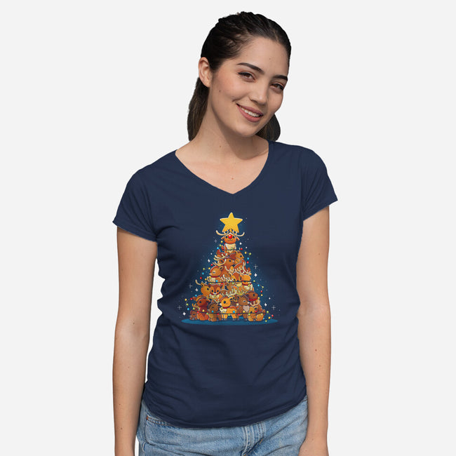 Reindeer Xmas Tree-Womens-V-Neck-Tee-Vallina84