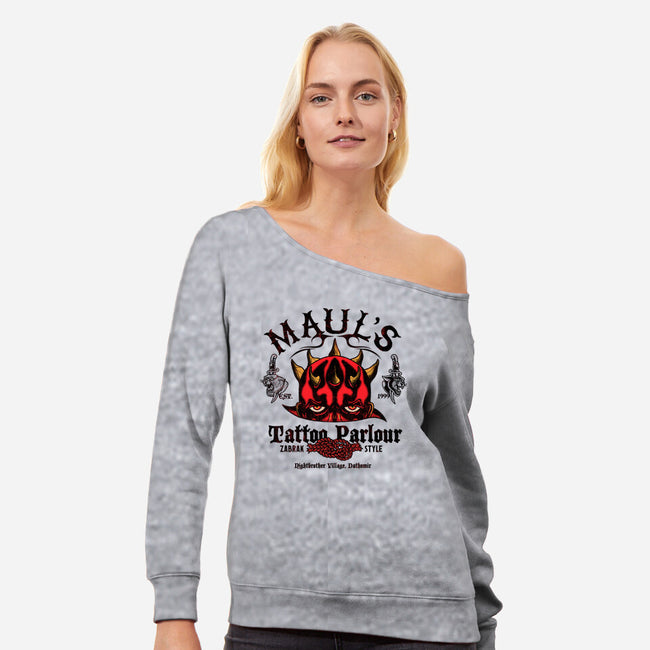 Maul's Tattoo Parlour-Womens-Off Shoulder-Sweatshirt-Arinesart