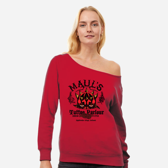 Maul's Tattoo Parlour-Womens-Off Shoulder-Sweatshirt-Arinesart