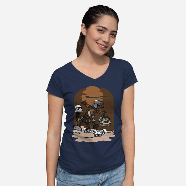 Mando And Grogu-Womens-V-Neck-Tee-Arinesart